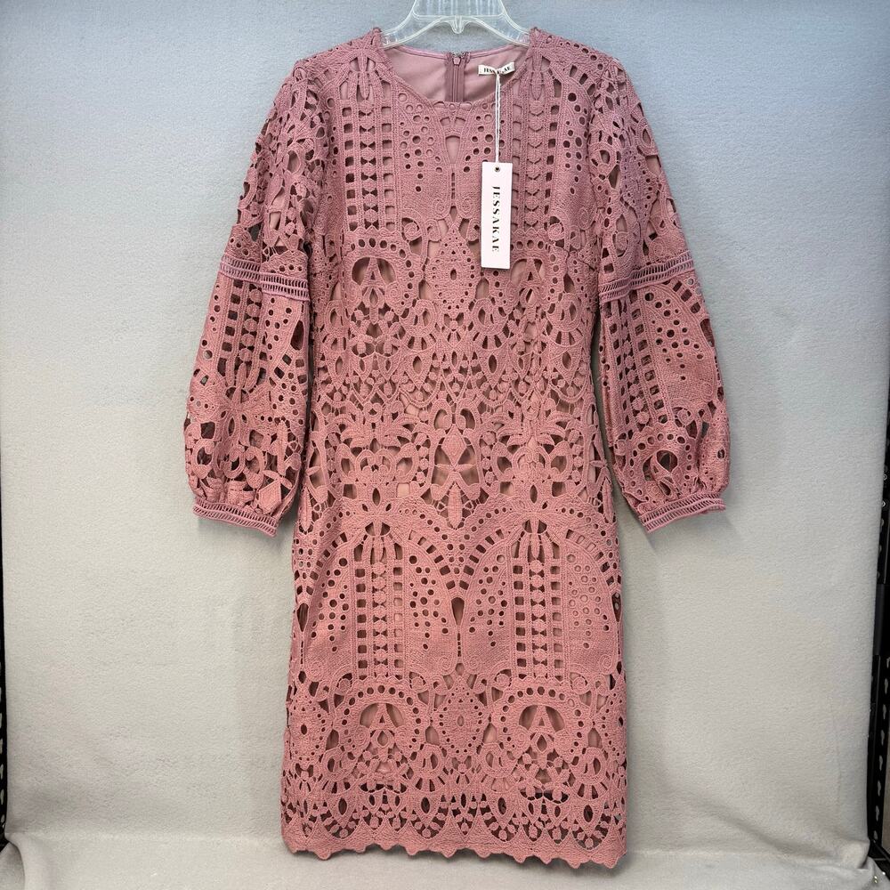 JessaKae Dress Women's L Pink Lace Overlay Lined Dress Cocktail Dress NWT